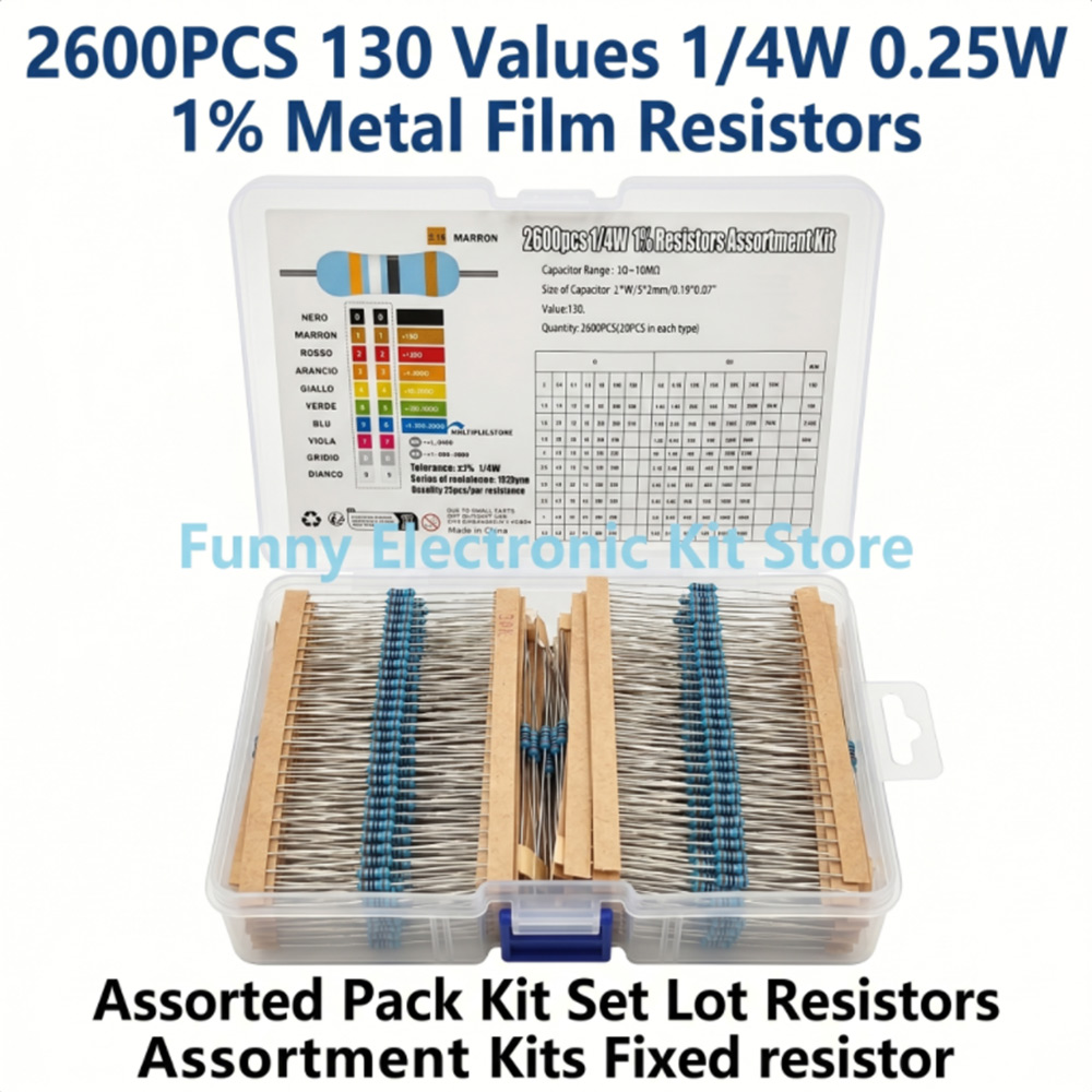 Diy Electronics Gadget - ตัวต้านทานฟิล์มโลหะ 2600 ชิ้น ชุดรวม 130 ค่า