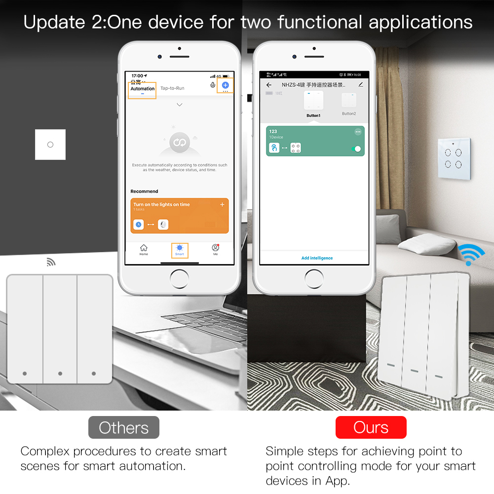 สวิตช์ควบคุมฉากไร้สาย MOES Tuy - Push Button Tactile บทวิจารณ์และราคา
